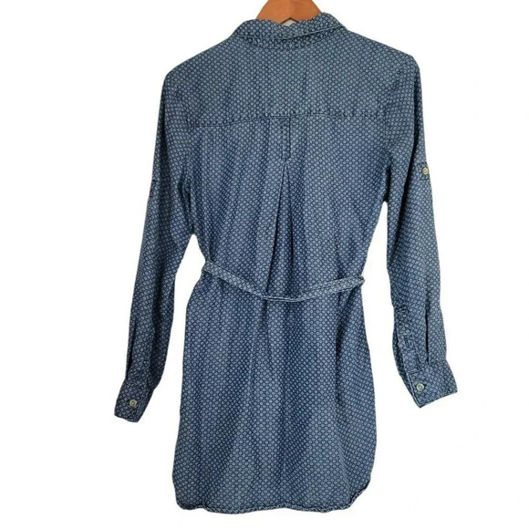 Cloth and Stone size xs Chambray Denim Printed Belted button down Tunic Top - Picture 2 of 10